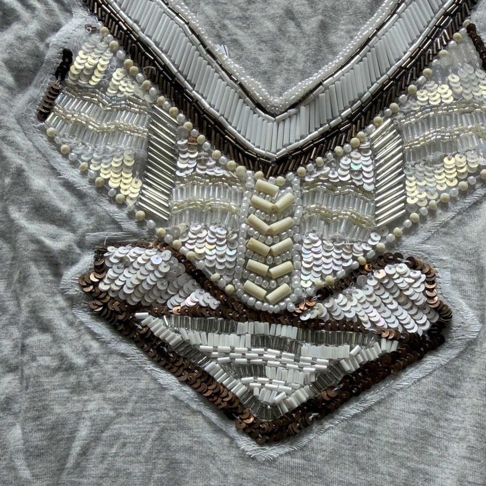 NWT Love Sam SOFTEST Jersey Gray Sleeveless Top with Beaded Design - Picture 3 of 6